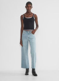 MID-RISE WIDE LEG CROP JEAN | Aritzia Cropped Wide Leg Jeans, Cropped Jeans, Wide Leg Jeans, Crew Socks, Stretch Cotton, Mid Rise, Active Wear, Wide Leg, Cashmere