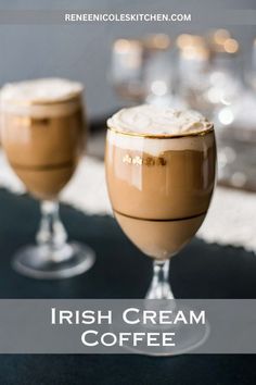 two glasses of irish cream coffee on a table