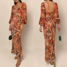 Nwt Rixo Kamilla Cutout Halterneck Silk Floral Midi Maxi Dress Size L By Rixo, Brand New With Tag. Retail $455. Fabric: Skirt 100% Silk, Upper Body 100% Viscose. Print: Grace Paisley Canyon Size Uk 14/Size L. Approx Measurements: Pit To Pit 20" Across, Waist 16-18" Across, Hip 22-23" Across, Length 53" Has Adjustable Ties And Bust Shape Mean Neck Depth Varies By Body Type. The Kamilla Dress Is Made From Lightweight Georgette With Paisley Print & Cutouts At The Waist And A Tie Detail At The Back. Elegant Orange Printed Maxi Dress, Orange Printed Maxi Dress For Party, Fitted Orange Maxi Dress For Date Night, Orange Long Sleeve Printed Maxi Dress, Orange Printed Party Dress, Chic Orange Printed Midi Dress, Fitted Orange Dress For Vacation, Orange Long Sleeve Dress For Date Night, Orange Long Sleeve Midi Dress For Vacation