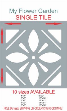 the flower garden stencil is shown with measurements for each side and four sides