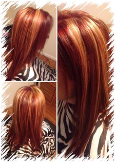 Red Hair Blonde Highlights, Blonde With Red Highlights, Blonde Highlights Ideas, Hair Blonde Highlights, Chunky Blonde Highlights, Red Hair With Highlights