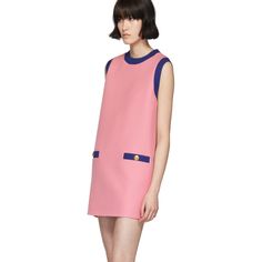 Gucci: Pink & Blue Bicolor Mini Dress | SSENSE Designer Formal Mini Dress, Designer Mini Dress For Formal Occasions, Chic Sleeveless Pink Dress, Luxury Midi Length Daywear Dresses, Designer Sleeveless Evening Dresses, Designer Midi Length Cocktail Dress, Designer Mini Evening Dresses, Luxury Pink Midi Dress, Luxury Pink Dresses