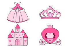 the princess's dress and tiara are on display in pink paper cut outs