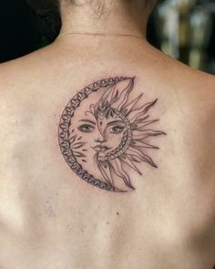 Sun And Moon Tattoo Sun Moon Hip Tattoo, Sun And Moon Face Tattoo, Sun And Moon Tattoo Drawing, Half Sun Half Moon Tattoo, Clouds And Stars Tattoo, Tattoos Sun And Moon, Moon And Sun Tattoo, Sun And Moon Tattoo Matching, Front Thigh Tattoos