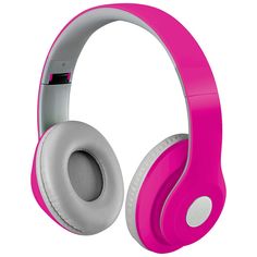 the headphones are pink and grey with white trimmings on each earpiece