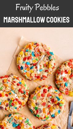 fruity pebbles marshmallow cookies on parchment paper