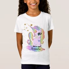 Personalized Cute Unicorn Girl T-Shirt Rainbow Gifts, Fantasy Love, Mermaid Shirt, Unicorn Girl, Pink Mermaid, Cute Mermaid, Unicorn Tshirt, Pink Unicorn, Love Hearts