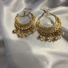 Elegant Boho Simulated Diamond Dangling Earrings, New Without Tags Diamond Dangling Earrings, B Day Gifts, Jhumka Designs, Drop Hoop Earrings, Golden Earrings, Indian Earrings, Jewelry Essentials, Gold Earrings Designs, Jewelry Lookbook