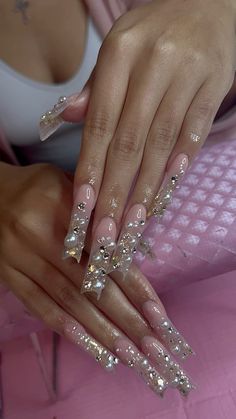 Bling Birthday Nails, Colored Acrylic Nails, Her Nails, Pretty Gel Nails, Exotic Nails, Long Acrylic Nails Coffin, Acrylic Nails Coffin Pink