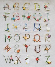 the letters and numbers are made out of various types of thread, including one for each letter