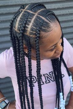 Jumbo Cornrows, Feed In Braids Ponytail, Ankara Pants, Jumbo Knotless, Lemonade Braids Hairstyles, Lemonade Braids, Diy Pop, Hairstyle Idea