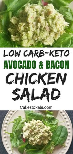 low carb keto avocado and bacon chicken salad on a white plate