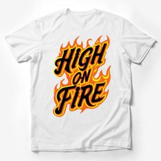 Ignite your wardrobe with this fiery High on Fire graphic tee. Perfect for rock music enthusiasts, this bold statement t-shirt features an eye-catching flame design that captures attention. Made with comfort in mind, our unisex shirt comes in all sizes and is suitable for any casual occasion. Whether you're heading to a concert or just hanging out with friends, this shirt is sure to become a staple in your collection. Custom graphic T-Shirt.Customize your color Flame Graphic, Fire Graphic, Fire Design, Text Tee, Fire Flame, Fire Designs, Flame Design, Statement Tshirt, Casual Summer Shirts