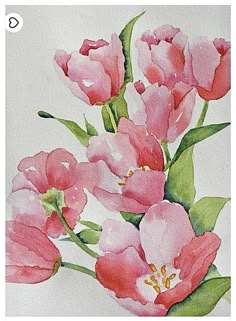 watercolor painting of pink flowers on white paper