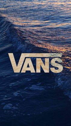 an image of the word vans on top of waves in the ocean at sunset or sunrise