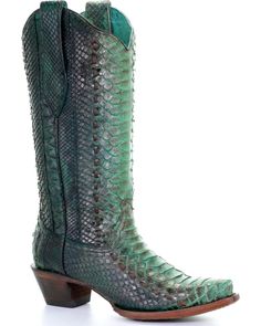 Corral Women's Turquoise Full Python Woven Cowgirl Boots - Snip Toe - Country Outfitter green cowgirl boot Snip Toe Cowgirl Boots, Turquoise Boots, Womens Cowgirl Boots, Cheap Boots, Corral Boots, Stylish Boots, Cowboy Boots Women, Buy Shoes, Short Boots