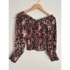 Steve Madden Bb Dakota Floral Smocked Crop Top Size Xs Smocked Bodice And End Of Sleeves Length From Shoulder To Hem 17.5” Burgundy Purple Base With Orange And Gray Floral New With Tags $79 Smoke Free Home I Ship Daily B9 Bb Dakota, Grey Floral, Rust Color, Orange And Purple, Crop Tops Women, Steve Madden, Smocking, Plum, Bodice