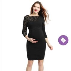 Kimi And Kai Maternity Little Black Dress!! Gorgeous Maternity Dress Long Sleeve Perfect For Your Next Event. Size Small. Scalloped Lace. Elegant Fit Your Changing Bump New Without Tags. Currently Retails $98 Fitted Maternity Dress Features Lace Accented Neckline And Sleeves. Dress Comes Fully Lined And Has A Side Zip Opening. Bateau Neck Three-Quarter Sleeves Hidden Side-Zip Closure Lined Approx. Length: 38" Shell: 95% Polyester 5% Spandex Lace: 90% Cotton 10% Spandex Lining: 100% Polyester Fitted Maternity Dress, Long Sleeve Maternity Dress, Bateau Neck, Scalloped Lace, Three Quarter Sleeves, Maternity Dresses, Little Black Dress, Long Sleeve Dress, Womens Dresses