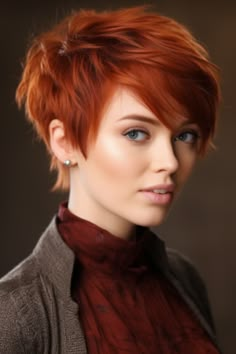 If you desire fullness and depth in your hairstyle, consider the voluminous auburn shaggy pixie. This particular shaggy pixie cut works wonders on fine-to-thick hair types. Click here to check out more cute pixie haircuts trending for 2023. Pixie Cuts For Wavy Hair, Trending For 2023, Cuts For Wavy Hair, Edgy Pixie Hairstyles, Short Wavy Pixie, Thick Locks, Haircuts Trending