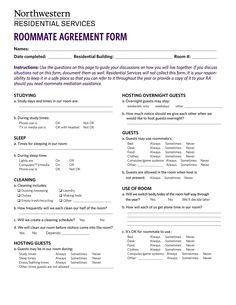 roommate agreement form is shown in this document, it contains two different types of roommates