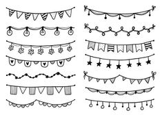 a set of hand drawn bunting flags and garlands