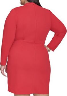 Flatter your figure with the curve-hugging silhouette of this DKNY sheath dress! Ruched at the waist, this long sleeve dress is a perfect pick for any special occasion. | DKNY Women's Plus Size Long Sleeve V-Neck Sheath Dress, 16W Hugging Silhouette, Sheath Dress, Sleeve Dress, Special Occasion, Long Sleeve Dress, Plus Size, V Neck, Long Sleeve