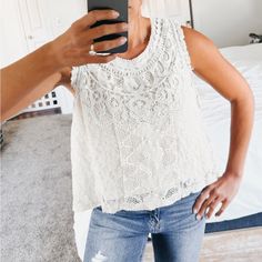 Suuuuper Cute! Beige (Dark Ivory) Lace Top With Open Back! There’s An Attached Liner For The Front Side! Cute Ties On Both Sides With A Gathered Hem On The Sleeves! Sides Come Down A Bit Longer! Chic Beige Lace Top, Beige Feminine Lace Top, Chic Cream Sleeveless Crochet Top, Chic Sleeveless Cream Crochet Top, Chic Beige Lace Crochet Top, Beige Lace Top For Day Out, Elegant Cream Crochet Sleeveless Top, Elegant Cream Sleeveless Crochet Top, Casual Off White Lace Tops