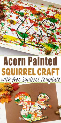 an acorn painted squirrel craft with free printable template