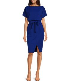 Kensie Textured Knit Boat Neck Self-Tie Waist Faux Wrap Blouson Dress | Dillard's Tie Waist Shorts, Blouson Dress, Boat Neckline, Textured Knit, Dillard's, Boat Neck, Polyester Spandex, Neck Tie, Fashion Beauty