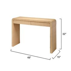 a wooden desk with measurements for it