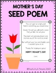 mother's day seed poem with a flower in a pot on the front and side