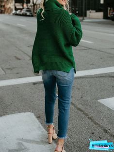 Polo Neck Jumper Outfit, Green Jumper Outfit, Green Jumper, Jumper Outfit, Green Polo, Color Sweater