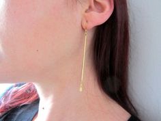 . Handmade Gold Brass Linear Earrings, Brass Dangle Linear Earrings, Gold Linear Dangle Earrings With Box Chain, Minimalist Brass Linear Long Drop Earrings, Gold-tone Dangle Linear Earrings In Brass, Gold Bra, Gold Bar Earrings, Gold Bar, Bar Earrings