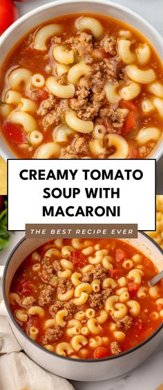 Image for Creamy Tomato Soup with Macaroni Tomato Macaroni Soup Recipe, Tomato Macaroni Soup, Macaroni Beef, Tomato Macaroni, Macaroni Soup Recipes, Beef Macaroni, Macaroni Soup, Quick Soup, Favorite Soups