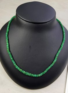 100% natural emerald Handmade item Necklace length: 47 cm Materials: Gemstone Gemstone: Emerald Chain style: Bead Recycled Description Emerald Smooth Rondelle Beads Necklace 100 % Natural Size : 3.4 mm - 4.5 mm Net Weight :55 Cts package gift ✦ Perfect  Setting ✦ EG lab certification! ✦ Gift box ✦ DHL ex free insured shipping      ✶✶ SHINE BRIGHT WITH A DIAMOND ✶✶   We create luxury handmade jewelry just for you, using the best quality diamonds, gemstones and gold. With more than 30 years of exp Gift Emerald Necklace With Polished Rondelle Beads, Handmade Green Emerald Rondelle Necklace, Green Rondelle Emerald Necklace, Green Emerald Single Strand Necklace, Emerald Rondelle Gemstone Bead Necklaces, Beaded Round Green Emerald Necklace, Green Rondelle Emerald Single Strand Necklace, Green Emerald Necklace With Polished Rondelle Beads, Rondelle Emerald Gemstone Beads Necklace