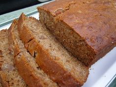 three slices of banana bread stacked on top of each other