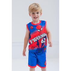 Get ready for an epic comic-book adventure in this cool Spidey and His Amazing Friends sports set! This comfy and stylish sleeveless basketball jersey and basketball shorts set features cute and vibrant artwork of iconic Spiderverse superheroes that your hero will love to wear with a choice of Spiderman, Miles Morales, and the Incredible Hulk designs! Made of a soft and lightweight mesh material for lasting comfort, this fashionable Marvel athletic outfit is perfect for sports, play, and everyda Character Print Tops For Summer Sports, Red Sleeveless Top For Playwear, Spiderman Shorts, Playful Sleeveless Top With Character Print, Red Sleeveless Playwear Top, Playful Red Mickey Mouse Top, Cotton Mickey Mouse Tops For Playwear, Mickey Mouse Clubhouse Birthday Party T-shirts & Tank Tops, Micky Mouse Shorts