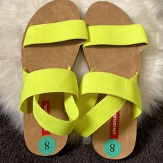 Neon Lime Sandals Size 8 Womens Union Bay Never Worn Elastic Straps Green Casual Slingback Sandals For Beach, Green Slingback Sandals For Spring Beach, Green Slingback Sandals For Spring Beach Outing, Yellow Round Toe Slingback Sandals For Beach, Green Ankle Strap Slingback Sandals For Beach, Yellow Slingback Sandals For Summer Beach, Green Flat Slingback Sandals For Spring, Yellow Summer Slingback Sandals For Beach, Green Strappy Sandals For Summer