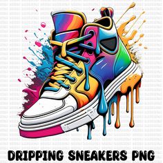 Sports Stickers Printable, Multicolor Paint Splatter Sneakers For Sports, Sporty Multicolor Sublimation Design For Streetwear, Sneakers Cartoon, Sneakers Png, Shoes Drawing, Sweat Shirts, Sublimation Png, Printable Stickers