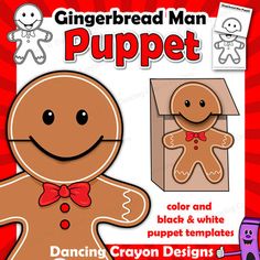 the gingerbread man puppet is made with paper and glue