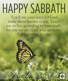 a butterfly flying over some daisies with the words happy sabath