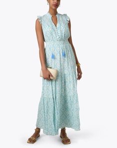 Turquoise Print Maxi Dress | Sail to Sable Ruffle Neck Dress, Blue Drop Earrings, Turquoise Print, Blue Print Dress, Mac Jeans, Paisley Print Dress, Tiered Maxi Skirt, Maxi Skirt Dress, Printed Shirt Dress