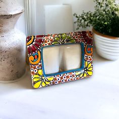 Mexican Talavera Picture Frame | Colorful Hand-Painted Picture Frame (5x7) Handmade Picture Frames, Painted Picture Frames, Painted Ceramics, Mexican Wall, Mexican Ceramics, Talavera Pottery, Talavera Tiles, Mexican Talavera, Ceramic Hand