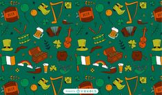 a green background with many different items on it