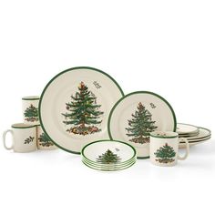 christmas tree dinnerware set with green trim