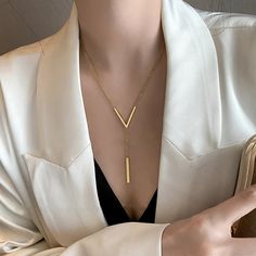 Dainty Drop Lariat Necklace قلادات متدلية, Bar Pendant Necklace, Jewelry Hair, Party Necklace, Long Chain Necklace, Trendy Necklaces, Gold Chain Necklace, Lariat Necklace, Stainless Steel Necklace