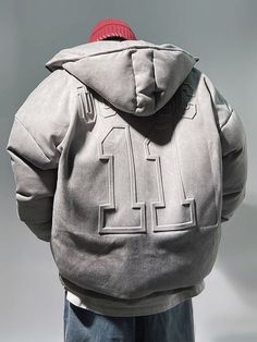 Gray Hooded Puffer Outerwear, Casual Thick Puffer Jacket For Streetwear, Thick Hooded Outerwear For Streetwear, Hooded Thick Outerwear For Streetwear, Gray Hooded Puffer Jacket For Winter, Gray Hooded Winter Jacket With Zipper Closure, Gray Hooded Puffer Jacket With Detachable Hood, Gray Fleece Hooded Jacket For Streetwear, Gray Hooded Puffer Jacket For Outdoor