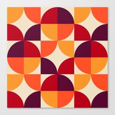 an orange, red and yellow geometric pattern with circles on white background canvas print by design express