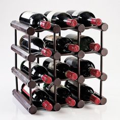 a wine rack filled with lots of bottles