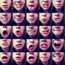 many different images of a woman's mouth with her teeth open and tongue out